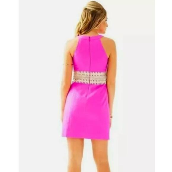 Lilly Pulitzer Ashlyn Hot Pink Magenta Gold Embellished Shift Halter Dress Sz. 0 - Picture 3 of 9
